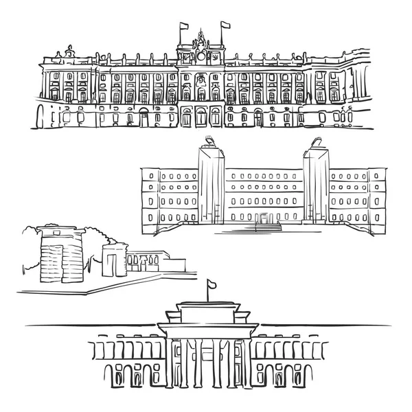 Madrid, Espanha, Edifícios famosos — Vetor de Stock