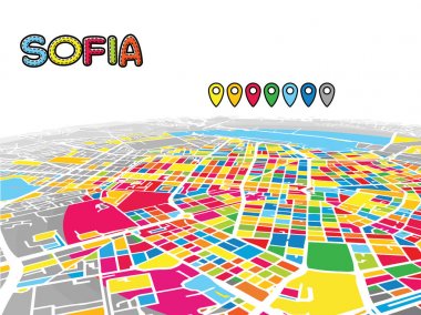 Sofya, Bulgaristan, şehir 3d vektör harita
