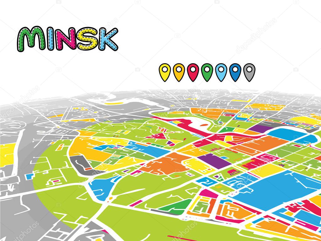 Minsk, Belarus, Downtown 3D Vector Map
