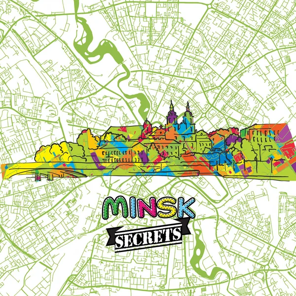 Minsk Travel Secrets Mapa de Arte — Vetor de Stock