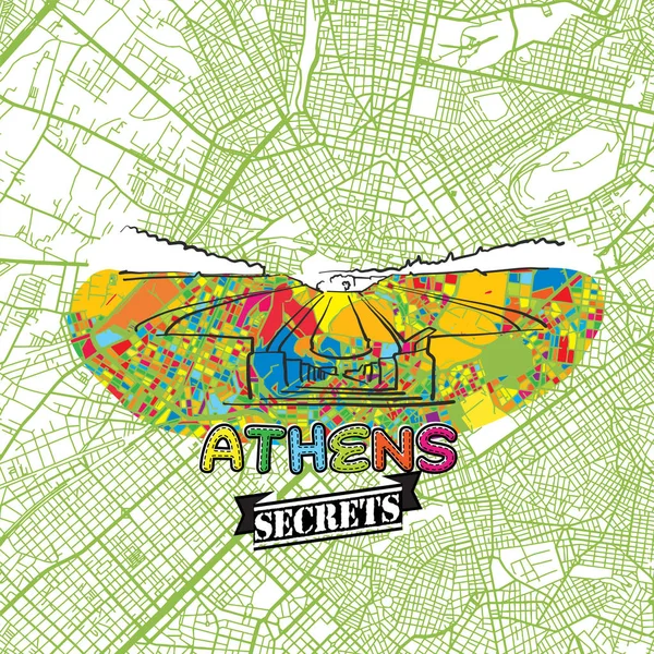 Atenas Travel Secrets Mapa de Arte — Vetor de Stock