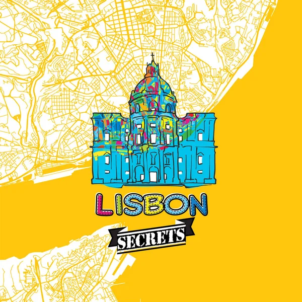 Lisszabon utazási titkok Art Térkép — Stock Vector