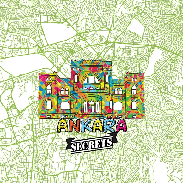 Ankara utazási titkok Art Térkép — Stock Vector