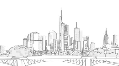 Frankfurt manzarası Panorama kroki el çekilmiş