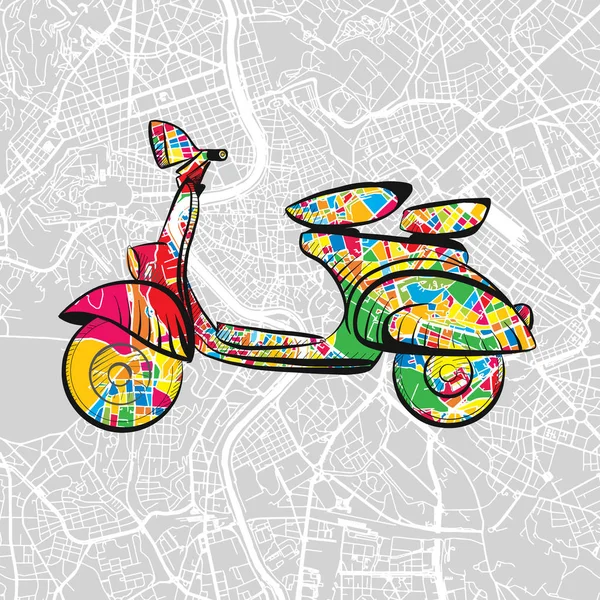 İtalyan Vintage Scooter Roma vektör harita üzerinde