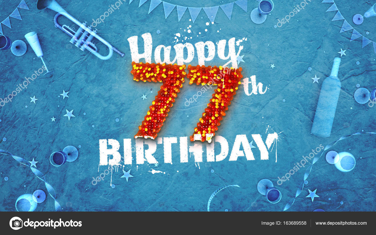 Glückwunschkarte zum 77. Geburtstag mit schönen Details Stockfotografie lizenzfreie Fotos