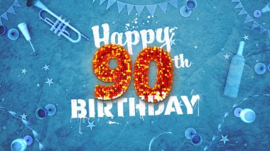 Happy 90th Birthday Card with beautiful details clipart