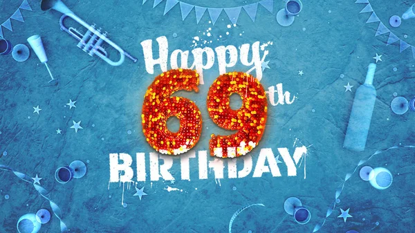 Tarjeta de cumpleaños 69 feliz con hermosos detalles — Foto de Stock