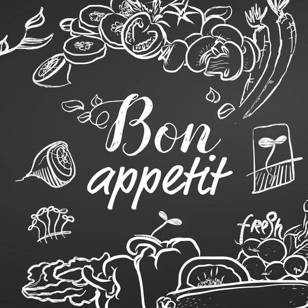 Bon appétit Croquis craie sur tableau noir — Image vectorielle