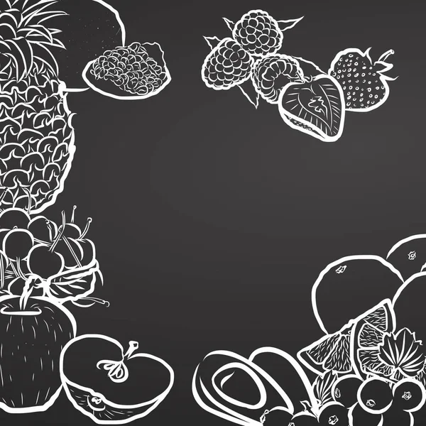 Frutas Healty, desenho de giz no quadro negro —  Vetores de Stock