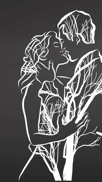 Jeune couple et arbres sur tableau — Image vectorielle