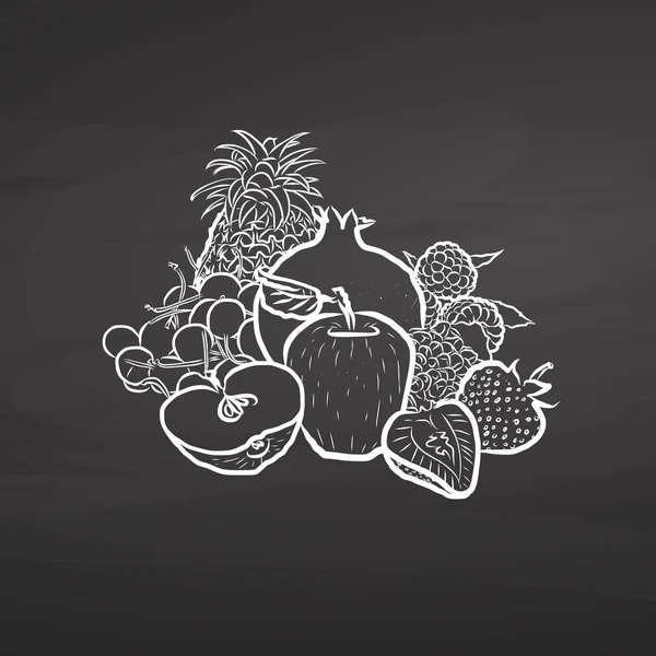 Frutas dibujadas a mano en pizarra — Vector de stock