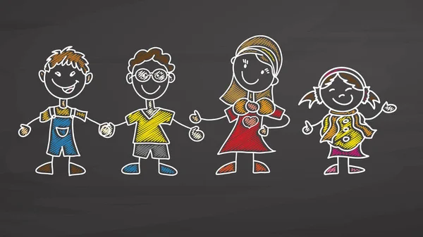 Maestro y niños dibujando en pizarra — Vector de stock