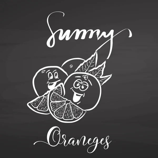 Sunny oranges with lettering on chalkboard — Stock vektor
