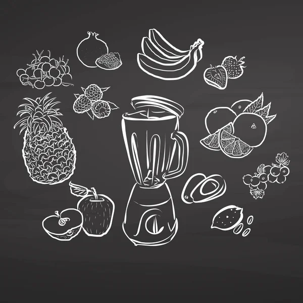 Hand-drawn juicy fruits on chalkboard — Stock Vector