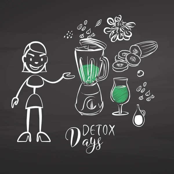 Kara tahta üzerinde çizilmiş Detoks sebzeleri