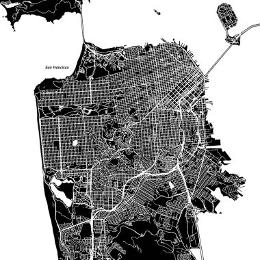 San Francisco, California. Şehir merkezindeki vektör harita.