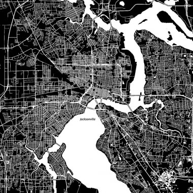 Jacksonville, Florida. Şehir merkezindeki vektör harita.