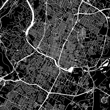 Austin, Teksas. Şehir merkezindeki vektör harita.