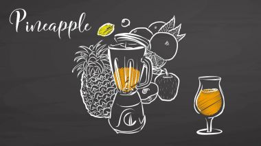 Ananas smootie sahne kara tahta üzerinde