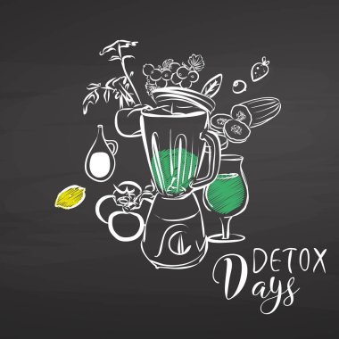 Gün Detoks. Sebze ve kara tahta karıştırıcı