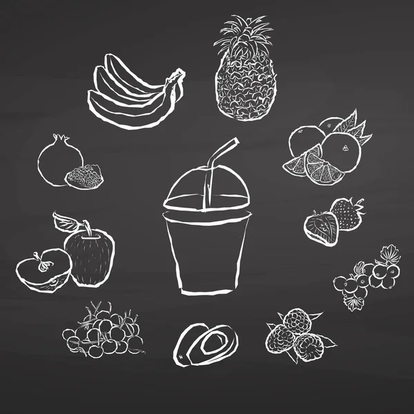 Smoothie und Früchte. Illustration auf Kreide. — Stockvektor