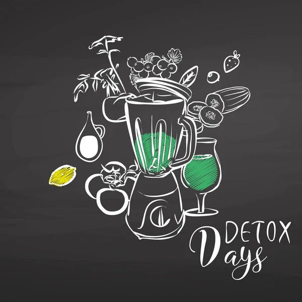 Gün Detoks. Sebze ve kara tahta karıştırıcı