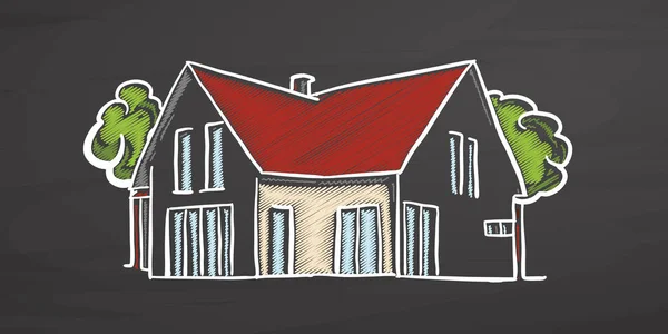 Pequena casa colorida em chalkboard —  Vetores de Stock