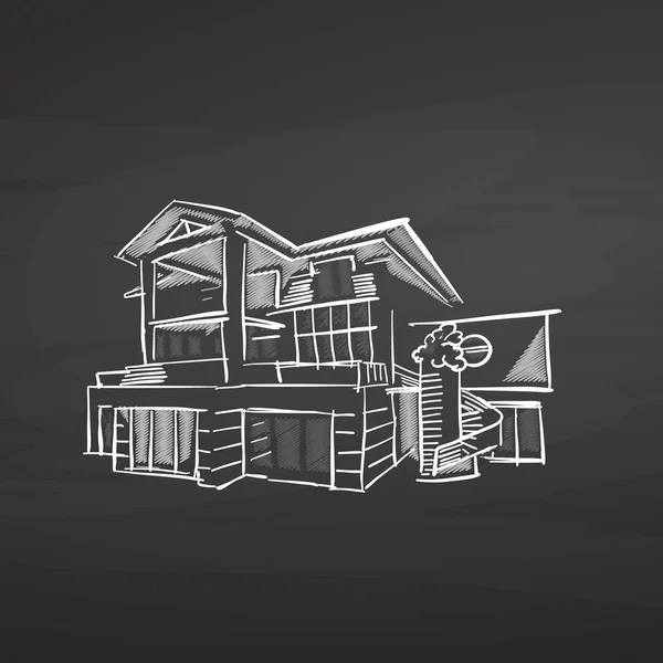 計画の家。黒板の図面 — ストックベクタ
