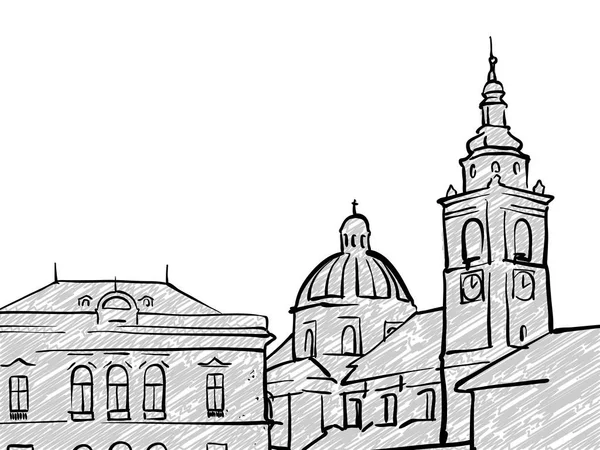 류블랴나, 슬로베니아 유명한 여행 스케치 — 스톡 벡터