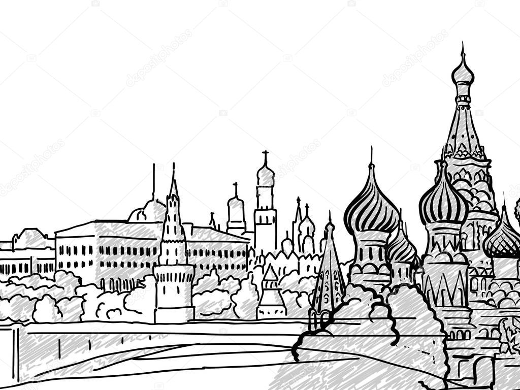 Moscow, Russia famous Travel Sketch