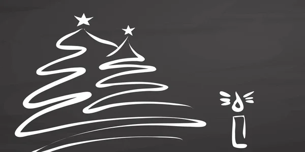 Árvores de Natal e vela em chalkboard — Vetor de Stock