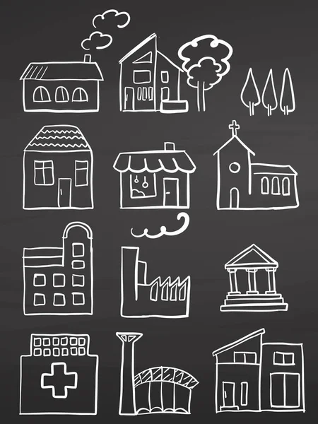 Various House Sketches on Chalkboard — Stock Vector