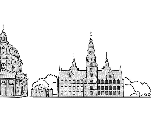 Copenhague, Danemark célèbre croquis de voyage — Image vectorielle