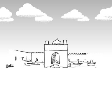 Bakü, Azerbaycan ünlü manzarası kroki