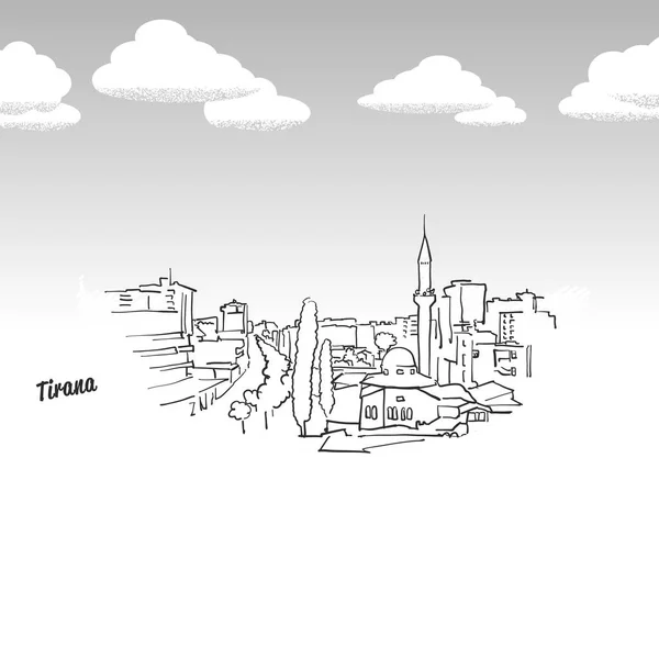 Tirana, Albanie Célèbre Skyline Sketch — Image vectorielle