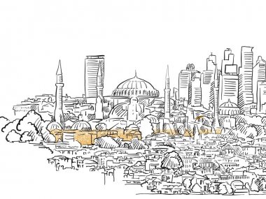 Çizim Modern ve eski Istanbul Panoraması