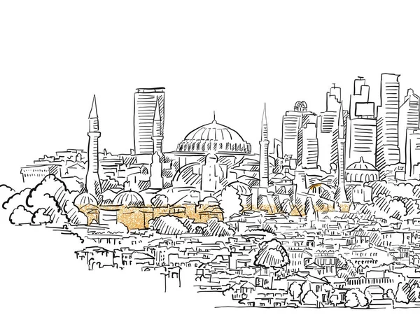 Moderno e antico disegno panoramico di Istanbul — Vettoriale Stock