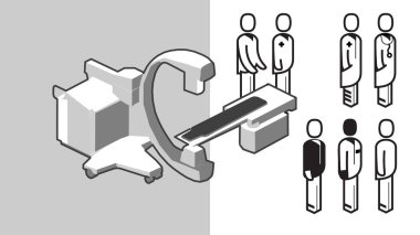 Röntgen veya tıbbi cihaz ve klinik personeli simgeler