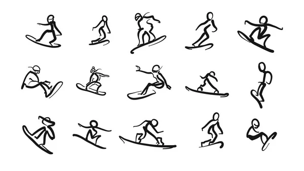 Hand drawn motion studies snoboarder icons — Stock Vector