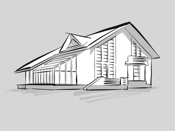 Casa con boceto de conservatorio — Vector de stock