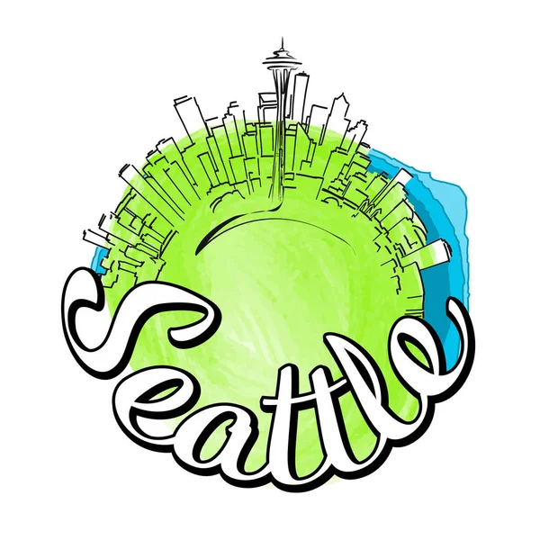 Seattle cestování logo skica — Stockový vektor