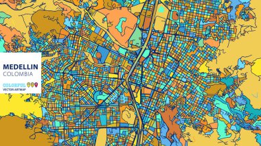 Medellin, Kolombiya, renkli vektör Artmap