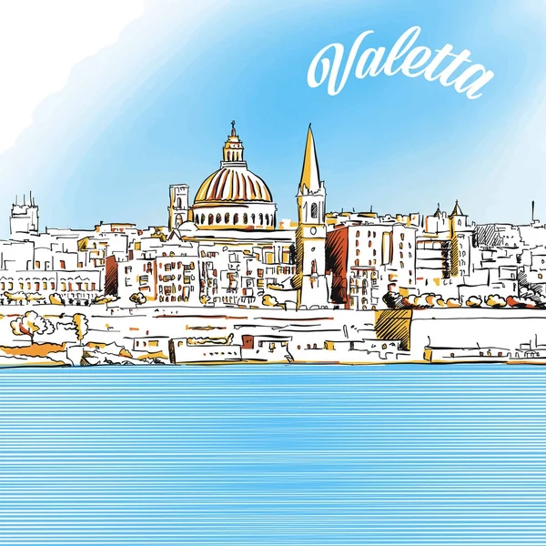 Gekleurde Sketch van Valetta, Malta — Stockvector
