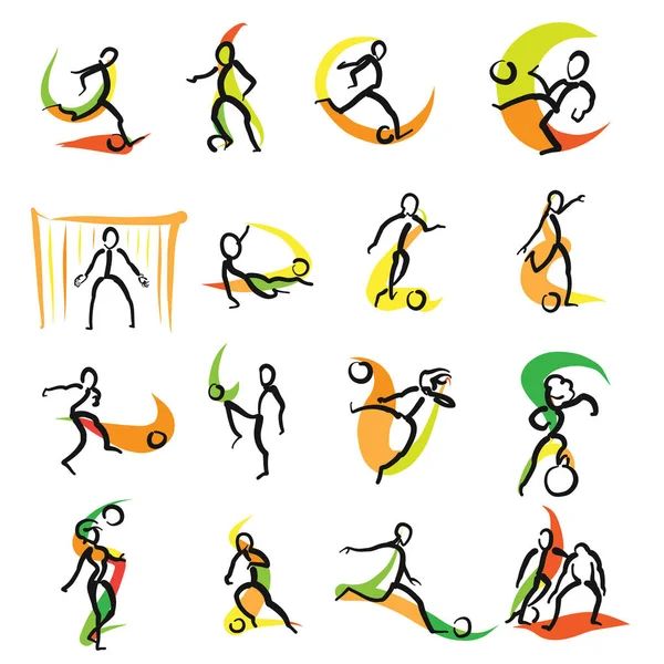 16 Set di icone Doodle di calcio — Vettoriale Stock