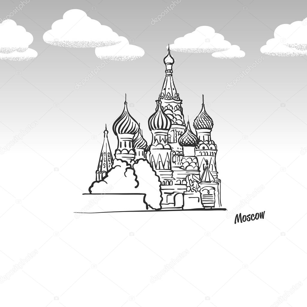 Moscow, Russia famous landmark sketch