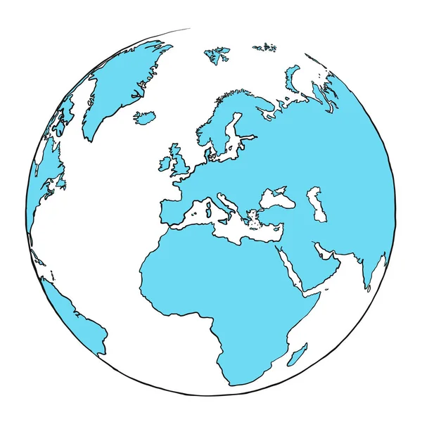 Outline Globe incentrato sull'Europa — Vettoriale Stock