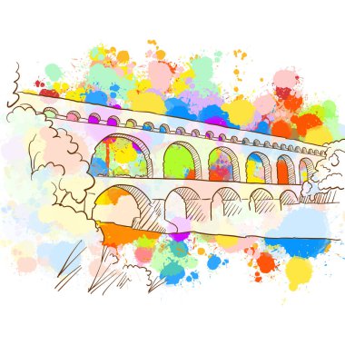 Colorful Pont du Gard Sketch