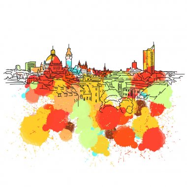 Renkli Leipzig manzarası kroki