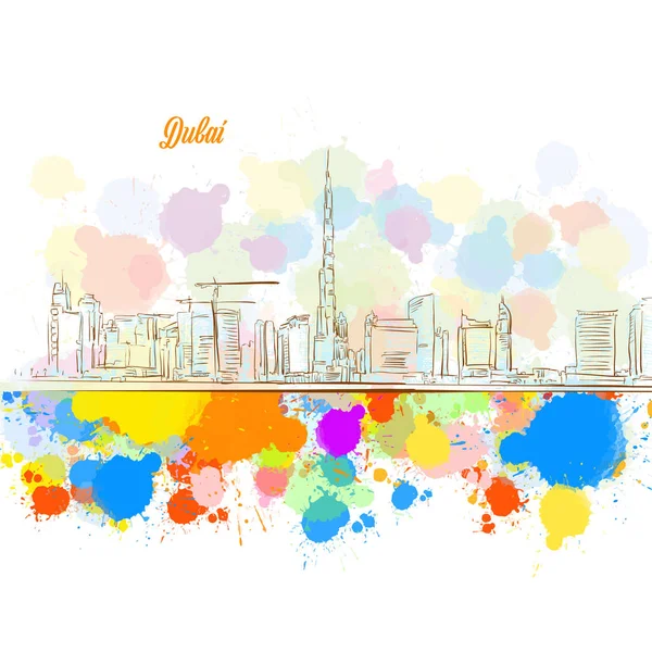 Skyline colorido da cidade de Dubai — Vetor de Stock